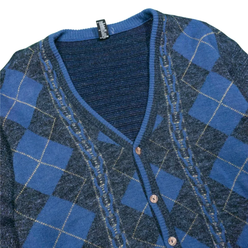 Cárdigan vintage 90s azul/gris XL - Imagen 3 - Lacaie Vintage