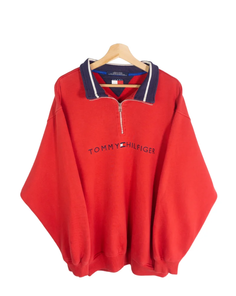 Sudadera 1/4 zip Tommy Hilfiger 90s rojo M oversize