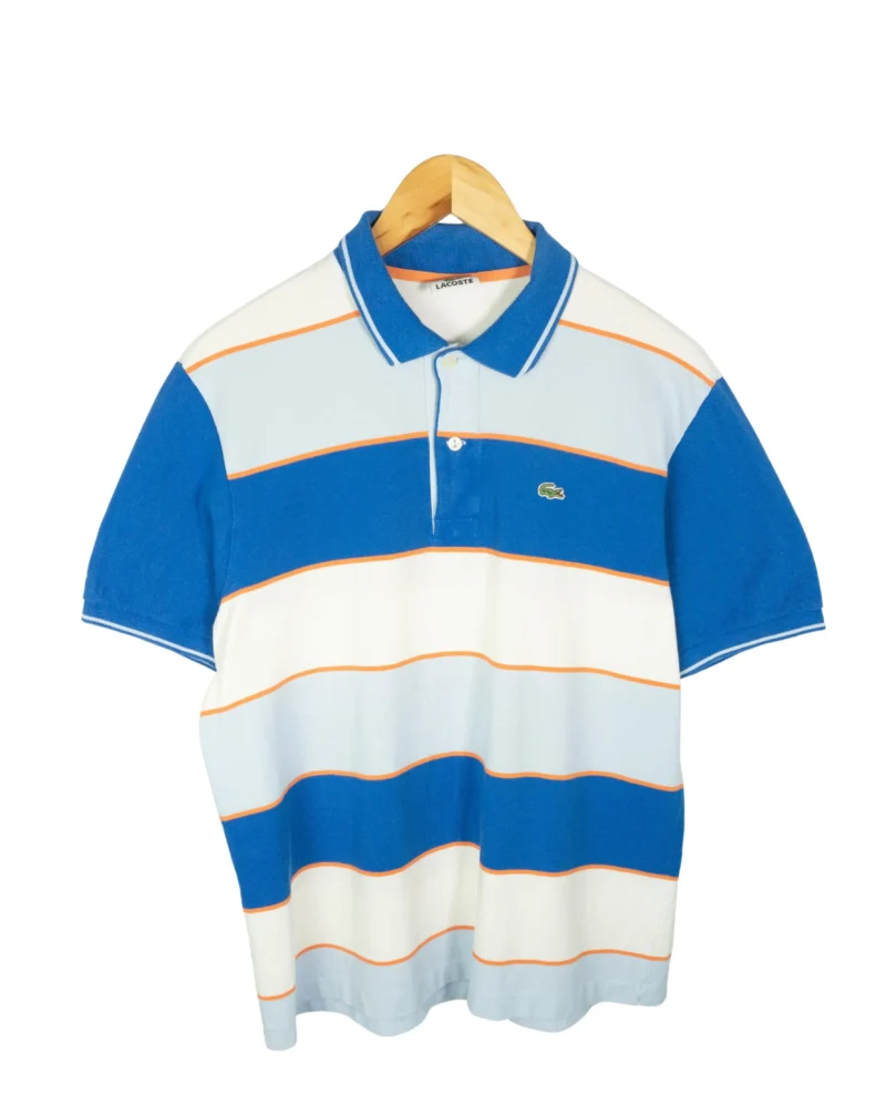 Polo de rayas Lacoste vintage 00s azul/blanco M - Lacaie Vintage