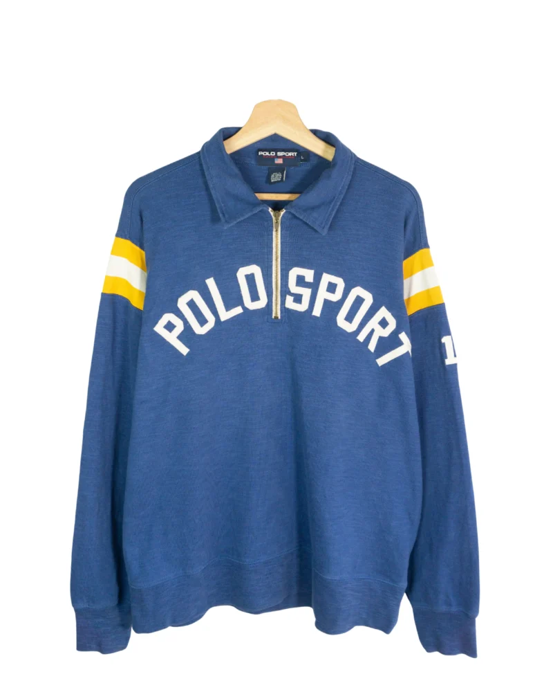 Sudadera 1/4 zip Ralph Lauren Polo sport vintage 00s azul/amarillo/blanco XL