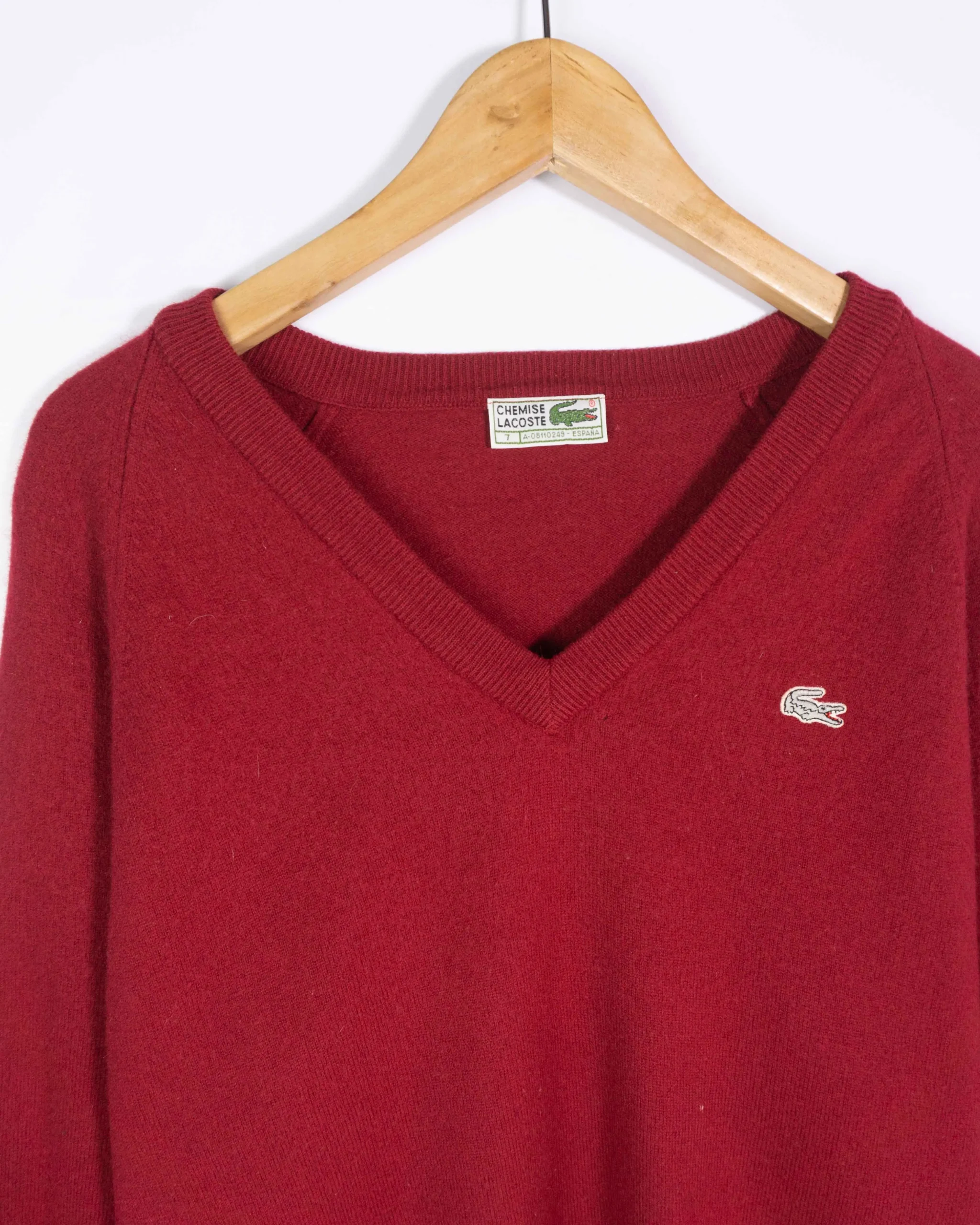 Jersey cuello de pico Lacoste vintage 90s burdeos M - Lacaie Vintage Jersey cuello de pico Lacoste vintage 90s burdeos M - Imagen 2