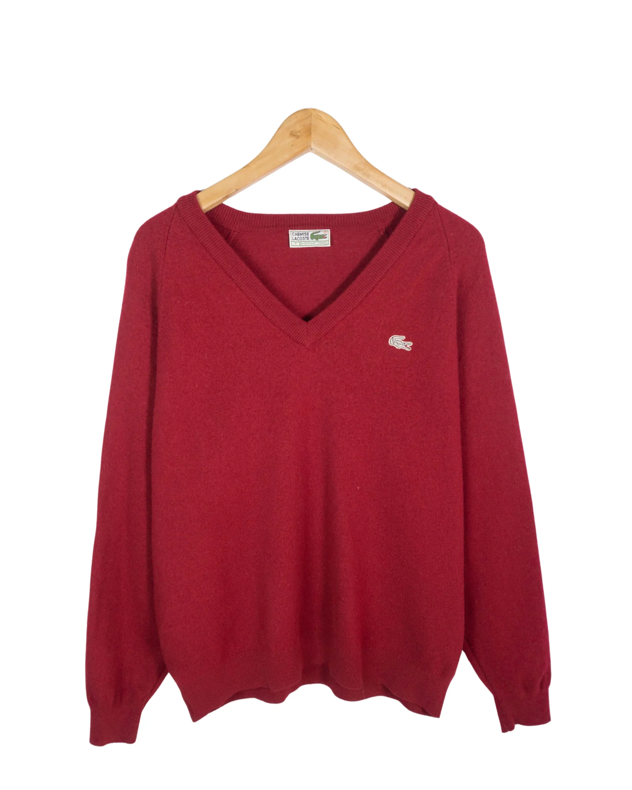 Jersey cuello de pico Lacoste vintage 90s burdeos M - Lacaie Vintage Jersey cuello de pico Lacoste vintage 90s burdeos M