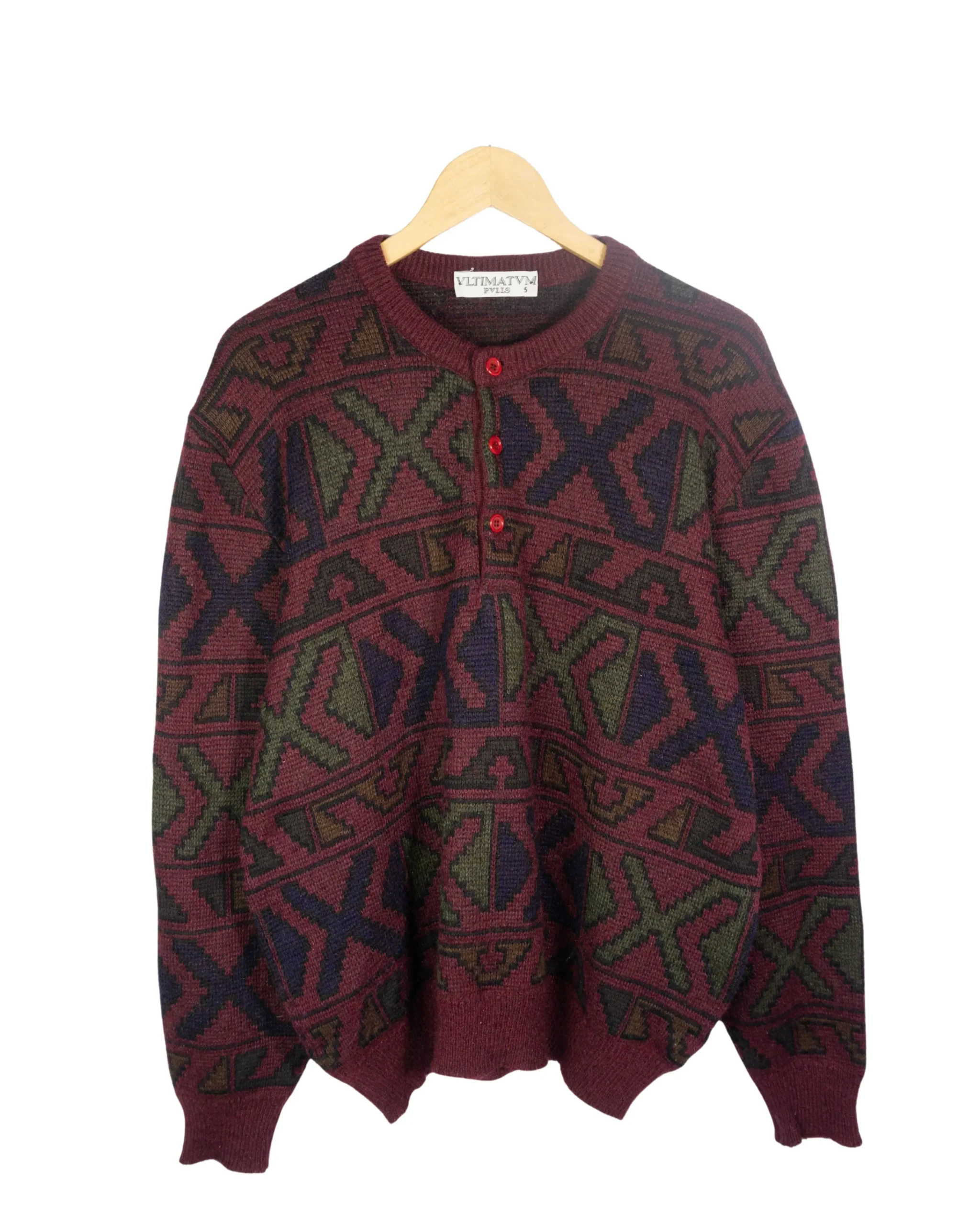 Jersey con botones estampado vintage 90s L - Lacaie Vintage Jersey con botones estampado vintage 90s L