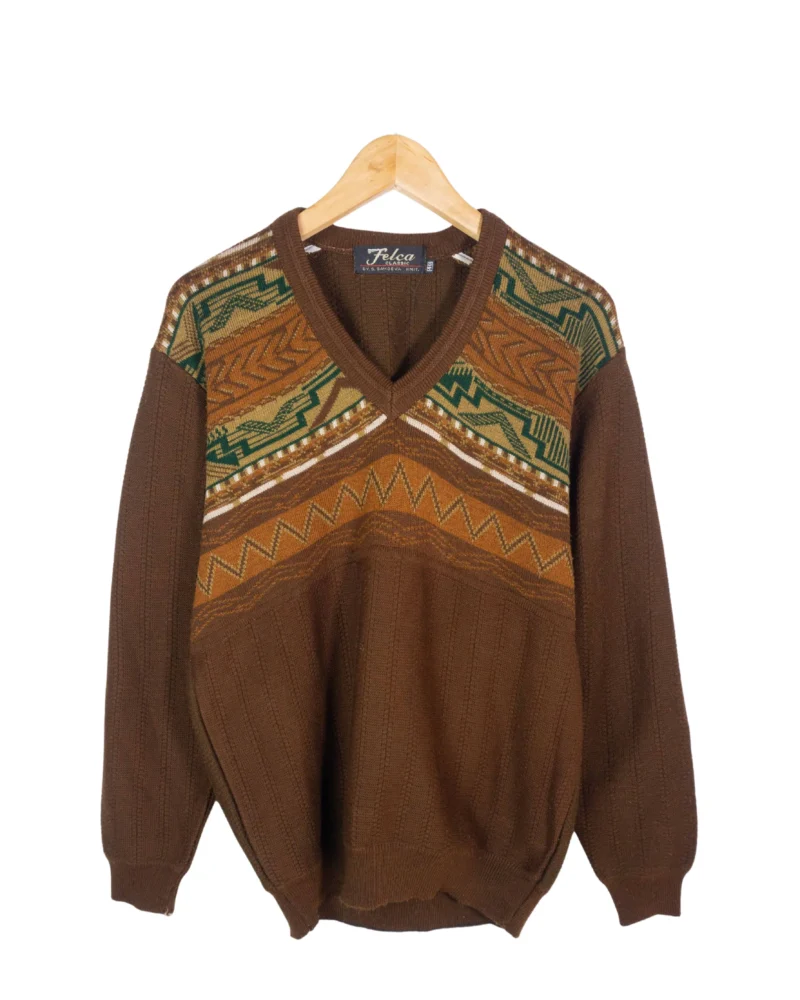 Jersey cuello pico estampado vintage 90s M